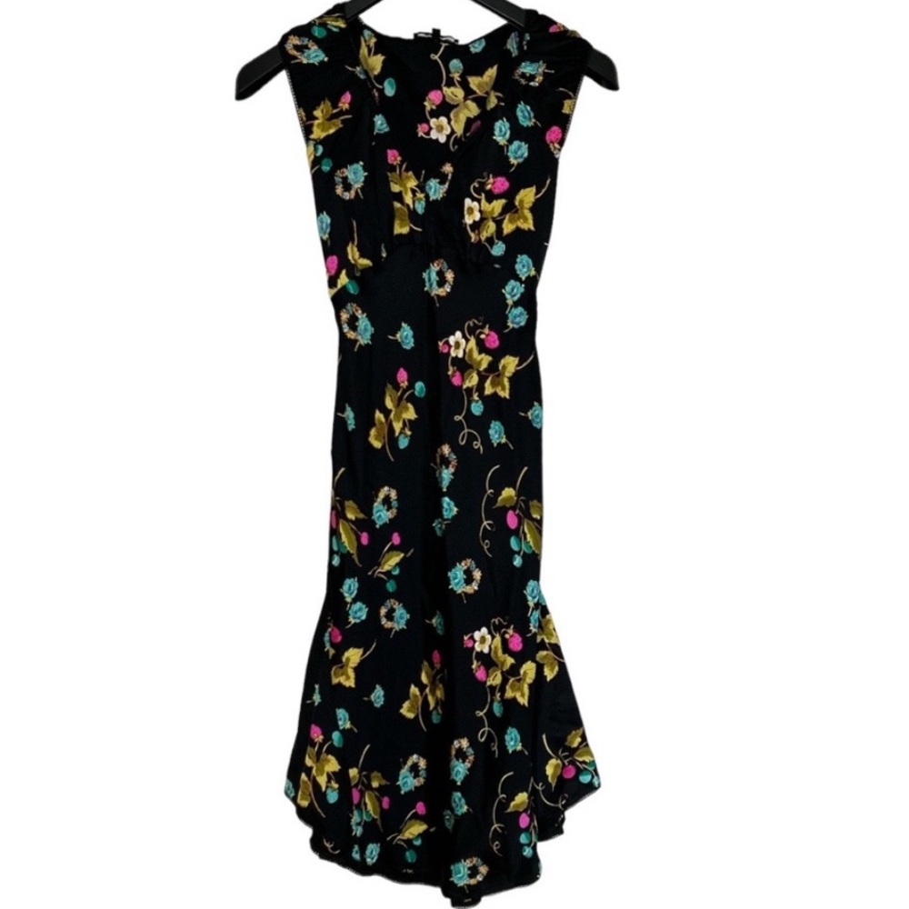 Vintage Betsey Johnson 100% Blue Strawberry Silk
Milkmaid Dress